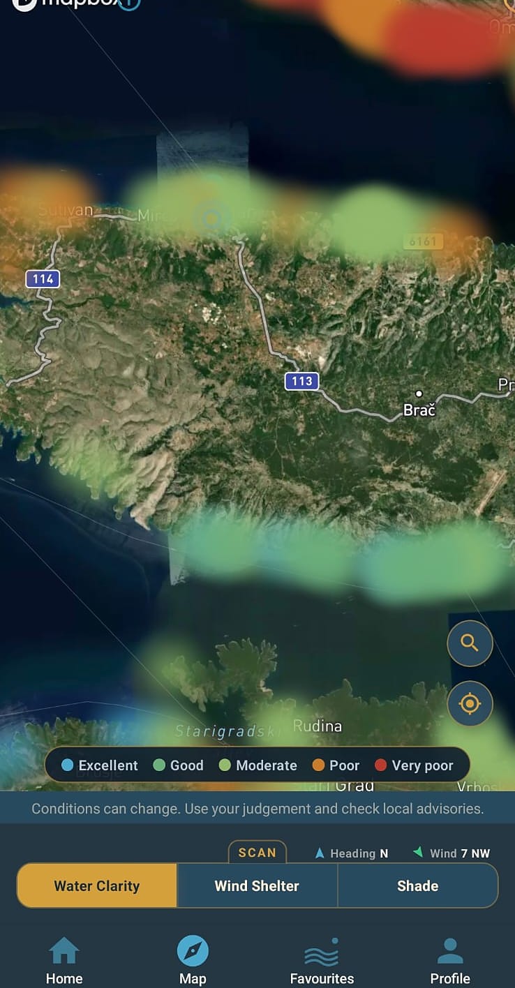 Water clarity scan painting the coast from excellent to poor